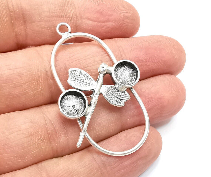 Dragonfly Pendant Blanks, Resin Bezel Bases, Mosaic Mountings, Dry flower Frame, Polymer Clay base, Antique Silver Brass (8mm) G33304