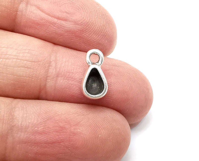 5 Drop Pear Pendant Blanks, Resin Bezel Bases, Mosaic Mountings, Dry flower Frame, Polymer Clay base, Antique Silver Plated (6x4mm) G33325