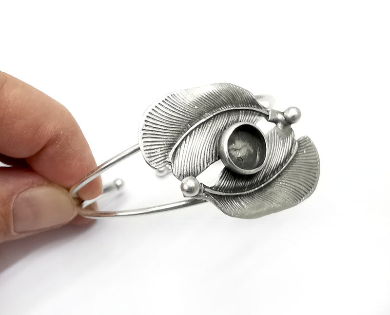 Feathers Bracelet Bezel Blank Resin Bezel Cabochon Cuff Base Settings Adjustable Bracelet Antique Silver Plated Brass (10mm Bezel) G33267