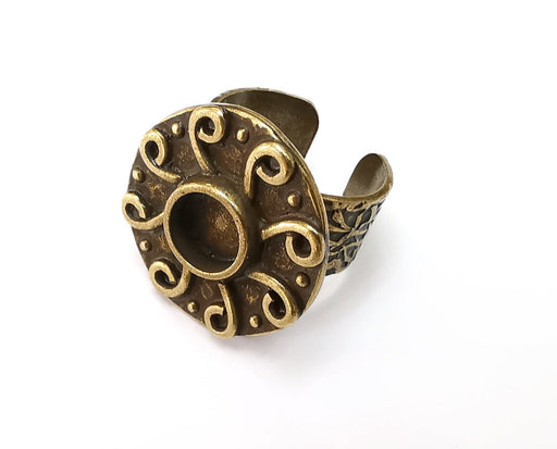 Swirls Ring Setting Blank Cabochon Mounting Adjustable Resin Base Bezel Mosaic, Antique Bronze Plated Brass (8mm) G33367