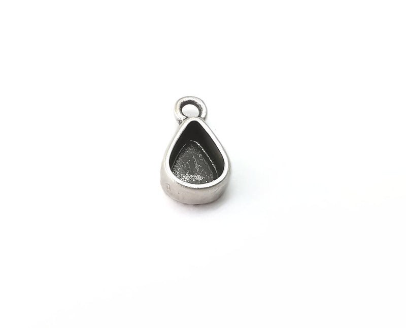 5 Drop Pendant Blanks, Resin Bezel Bases, Mosaic Mountings, Dry flower Frame, Polymer Clay base, Antique Silver Plated (8x6mm) G33375