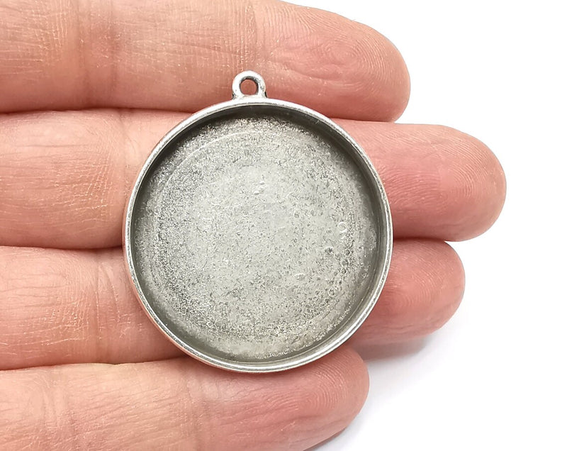 Round Pendant Blanks, Resin Bezel Bases, Mosaic Mountings, Dry flower Frame, Polymer Clay base, Antique Silver Plated (35mm) G33313