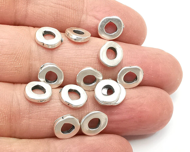 10 Round Disc Beads Charms Findings Antique Silver Plated (9mm) G33314