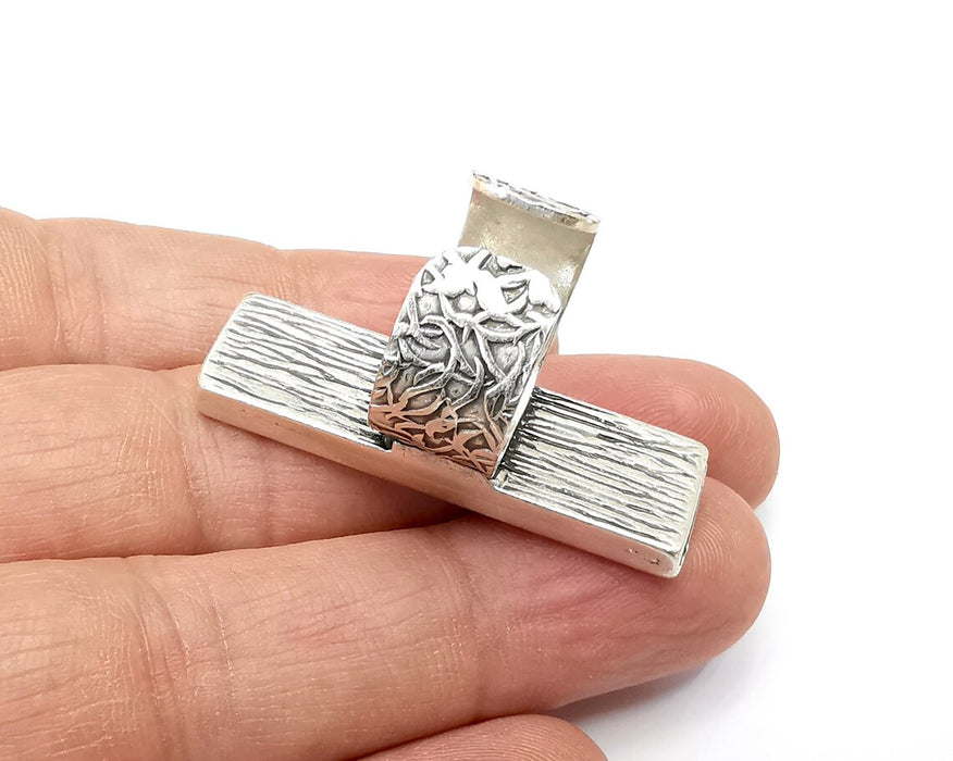 Rectangle Antique Silver Ring Blank Settings, Cabochon Mounting, Adjustable Resin Ring Base Bezel, Inlay Mosaic Ring Bezel (40x10mm) G33317