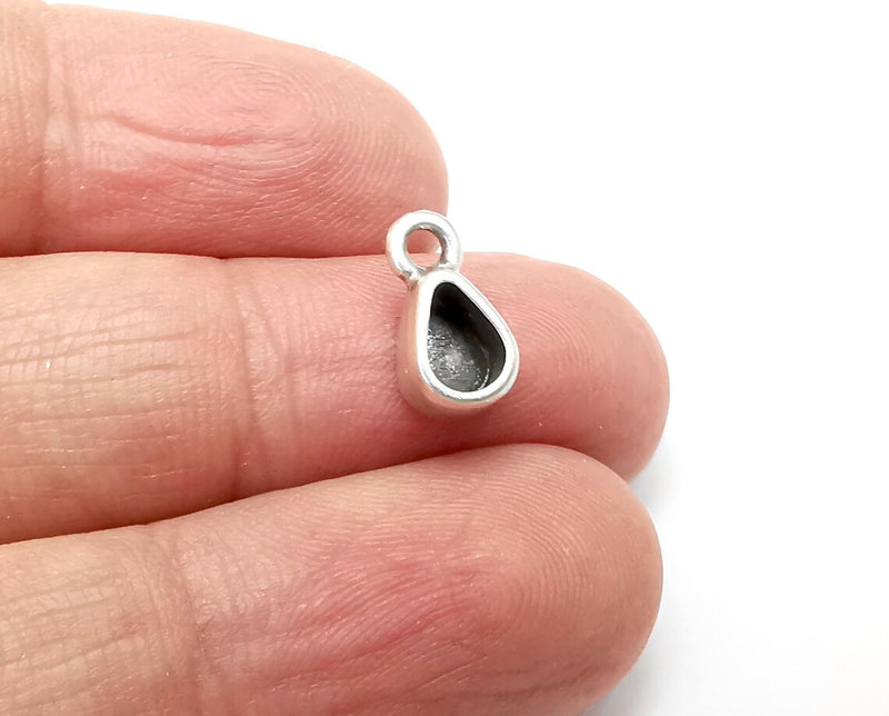 5 Drop Pear Pendant Blanks, Resin Bezel Bases, Mosaic Mountings, Dry flower Frame, Polymer Clay base, Antique Silver Plated (6x4mm) G33325