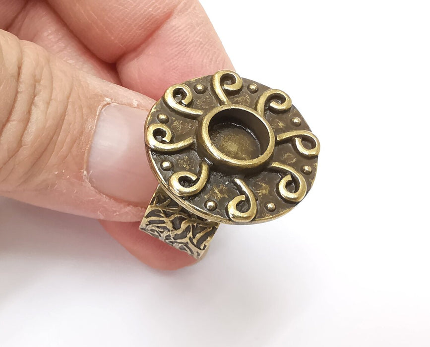 Swirls Ring Setting Blank Cabochon Mounting Adjustable Resin Base Bezel Mosaic, Antique Bronze Plated Brass (8mm) G33367