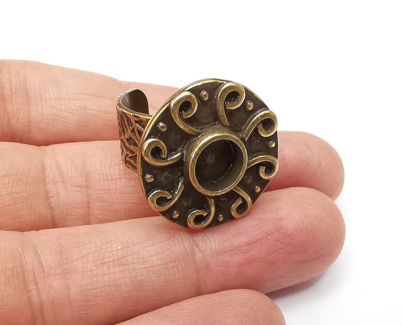 Swirls Ring Setting Blank Cabochon Mounting Adjustable Resin Base Bezel Mosaic, Antique Bronze Plated Brass (8mm) G33367