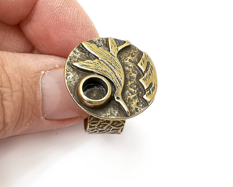 Bird Ring Setting Blank Cabochon Mounting Adjustable Resin Base Bezel Mosaic, Antique Bronze Plated Brass (6mm) G33370