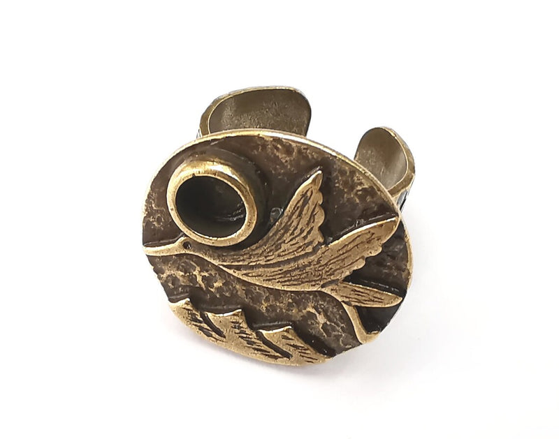 Bird Ring Setting Blank Cabochon Mounting Adjustable Resin Base Bezel Mosaic, Antique Bronze Plated Brass (6mm) G33370
