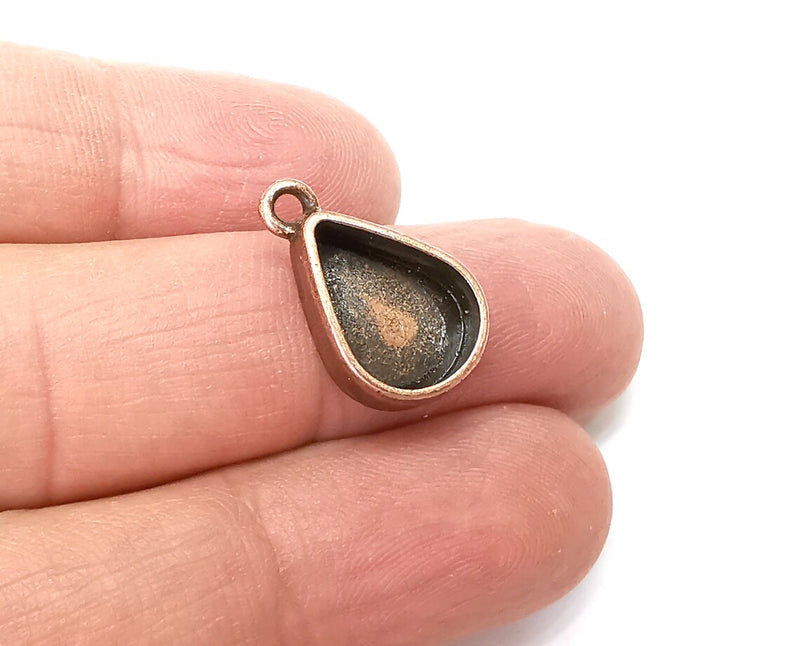 4 Drop Pendant Blanks, Resin Bezel Bases, Mosaic Mountings, Dry flower Frame, Polymer Clay base, Antique Copper Plated (14x10mm) G33372