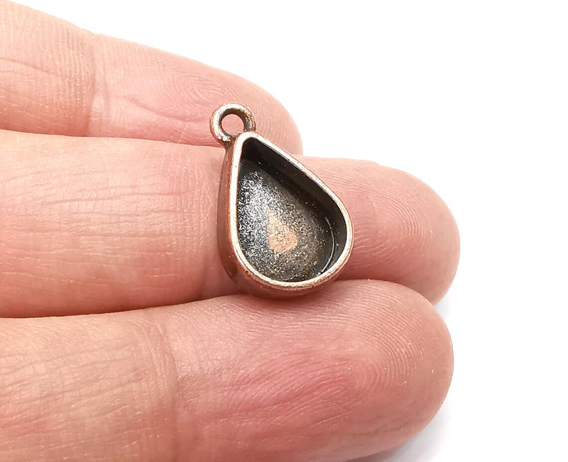 4 Drop Pendant Blanks, Resin Bezel Bases, Mosaic Mountings, Dry flower Frame, Polymer Clay base, Antique Copper Plated (14x10mm) G33372
