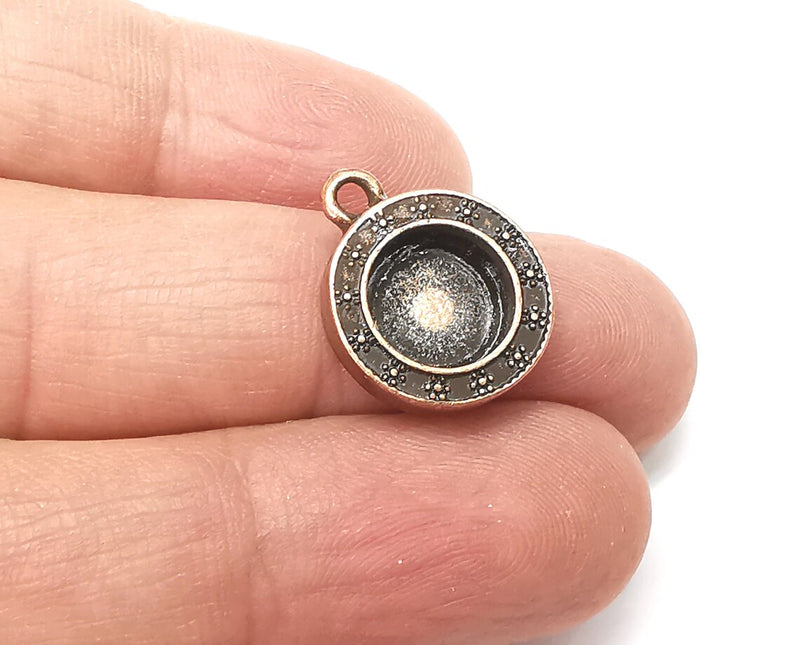 2 Flower Round Pendant Blanks, Resin Bezel Bases, Mosaic Mountings, Dry flower Frame, Polymer Clay base, Antique Copper Plated (10mm) G33373