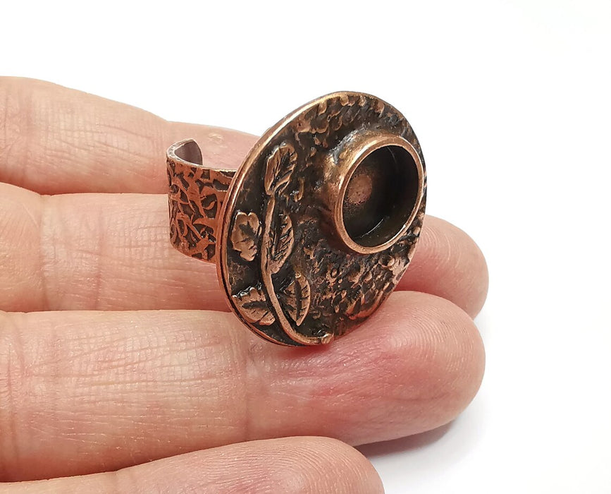 Leaf Ring Blank Settings, Cabochon Mounting, Adjustable Resin Ring Base Bezel, Antique Copper Inlay Mosaic Ring Bezel (10mm) G33466