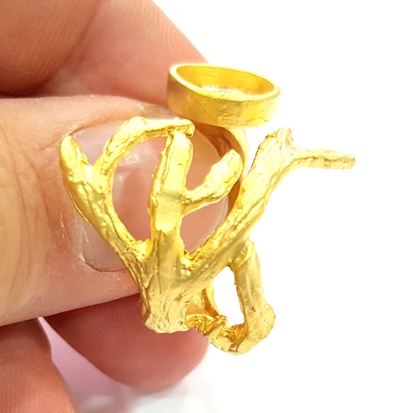 Gold Ring Blank Ring Settings Ring Bezel Base Cabochon Mountings Adjustable (10mm blank ) Gold Plated Brass G26026