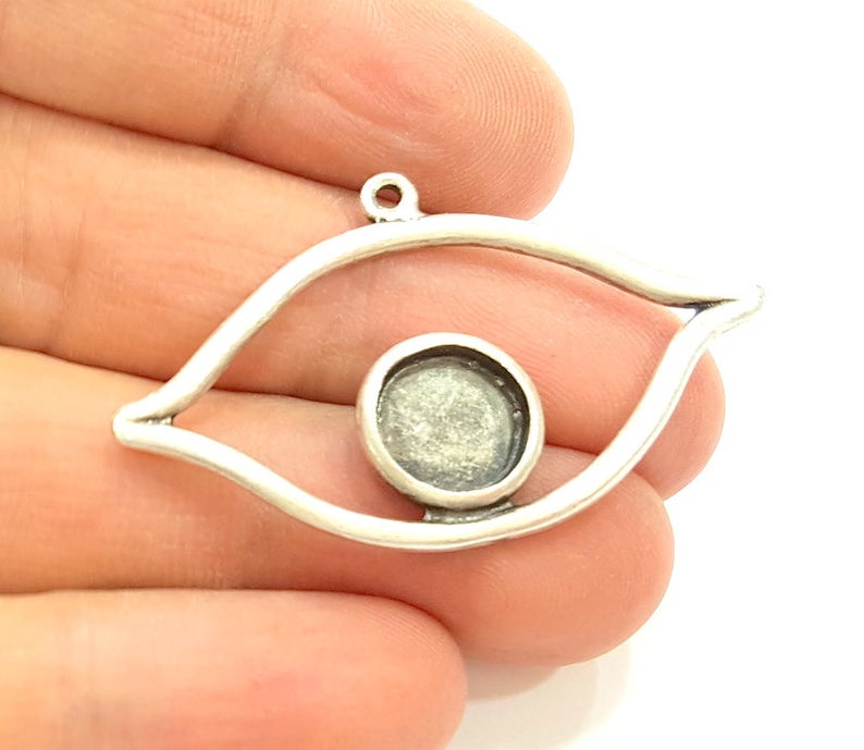 2 Silver Pendant Bezel Blank Earring Component Antique Silver Plated Blanks (10mm Blank) G7099