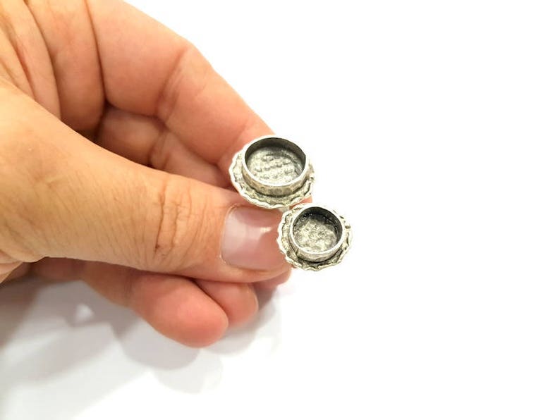 Silver Ring Setting Resin Ring Bezel Blank Cabochon Base Adjustable inlay Ring Mounting (14mm and 10mm) Antique Silver Plated Brass G25389
