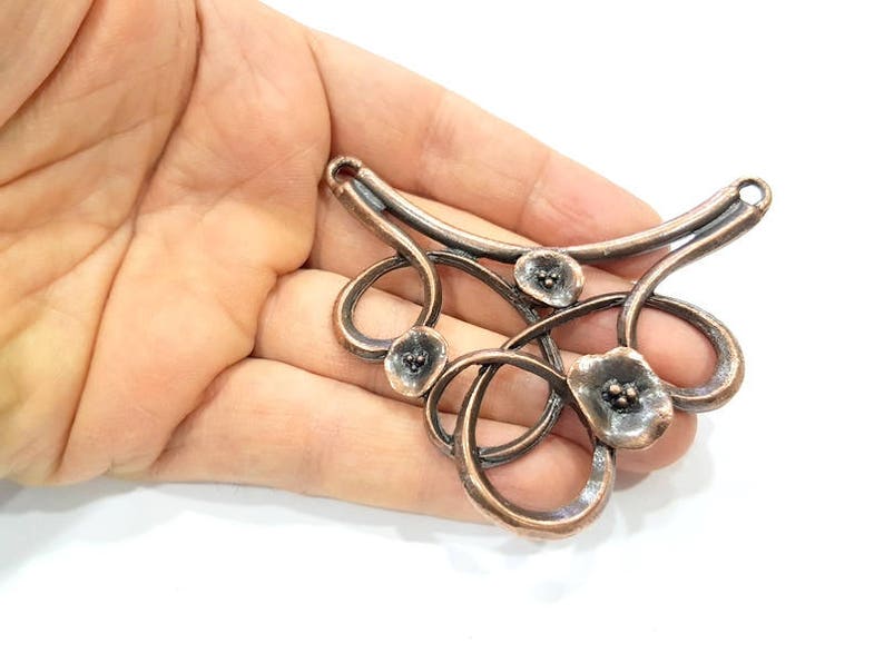 Copper Flower Pendant Antique Copper Pendant Antique Copper Plated Metal (81x49mm) G24935