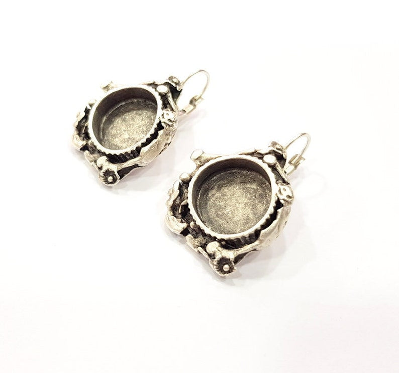 Earring Blank Base Settings Silver Resin Cabochon Base inlay Blank Mountings Antique Silver Plated Brass (15mm blank) 1 pair G24760