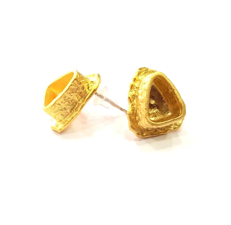 Earring Blank Base Settings Gold Resin Blank Cabochon Bases inlay Blank Mountings Gold Plated Brass (9x7mm blank) 1 Set G14512