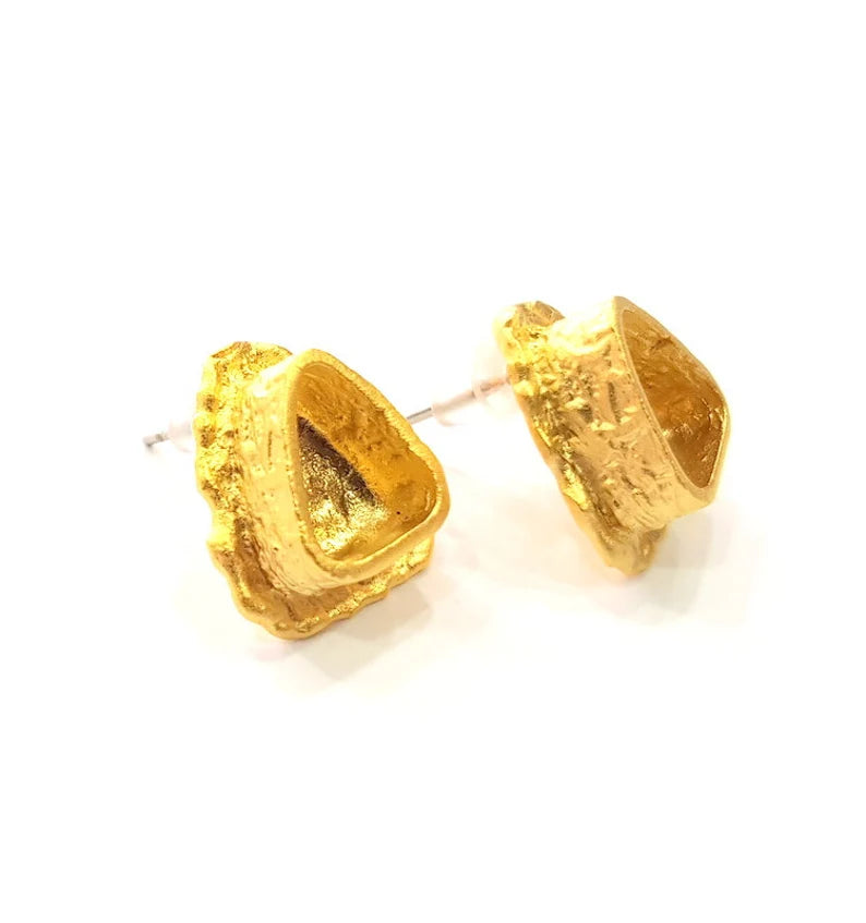 Earring Blank Base Settings Gold Resin Blank Cabochon Bases inlay Blank Mountings Gold Plated Brass (9x7mm blank) 1 Set G14512