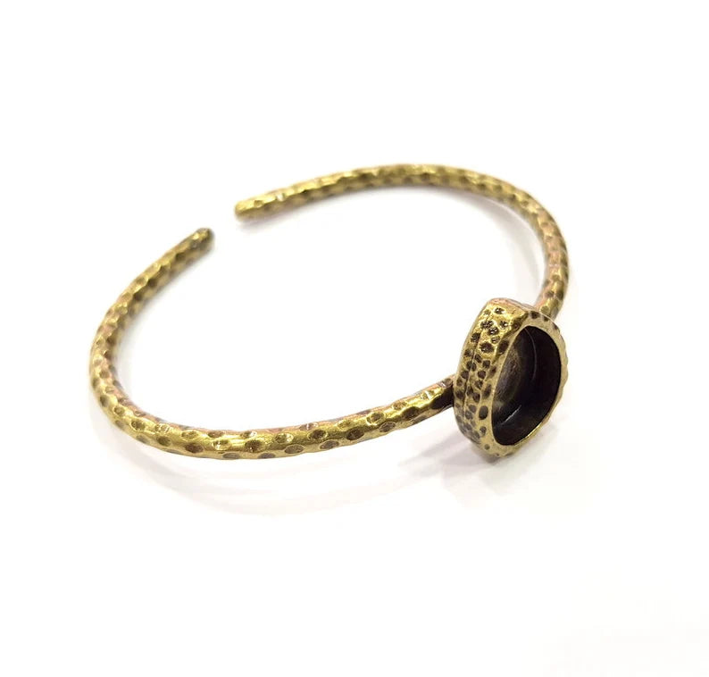 Bracelet Blank Cuff Bezel Resin Cuff inlay Blank Glass Cabochon Base Bezel Hammered Adjustable Antique Bronze Bracelet (14x10mm ) G16000
