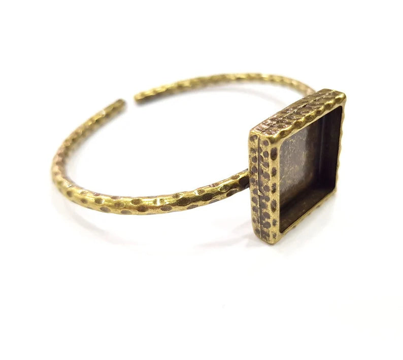 Bracelet Blank Cuff Bezel Resin inlay Blank Glass Cabochon Base Bezel Hammered Adjustable Antique Bronze Bracelet (20x20mm ) G16001