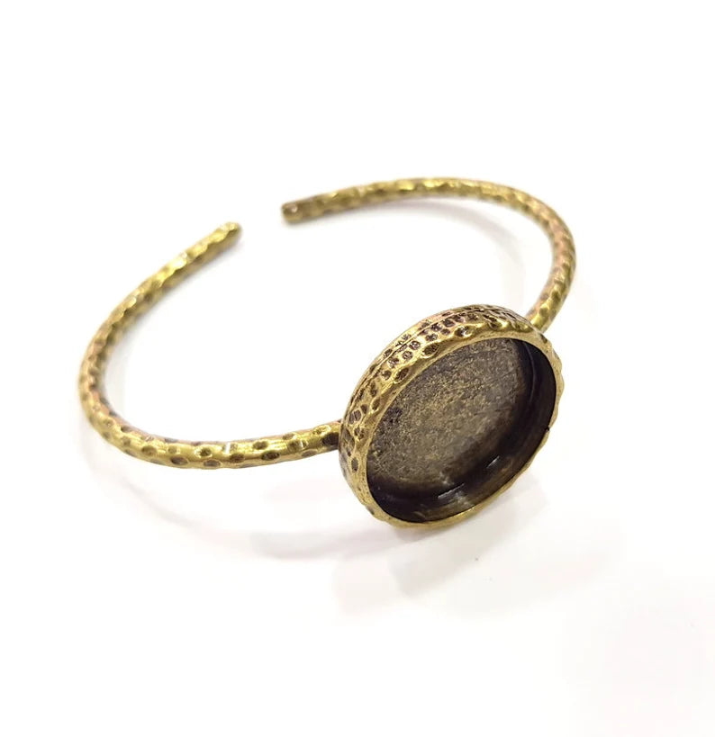 Bracelet Blank Cuff Bezel Resin Bangle inlay Blank Glass Cabochon Base Bezel Hammered Adjustable Antique Bronze Bracelet (22mm ) G16002