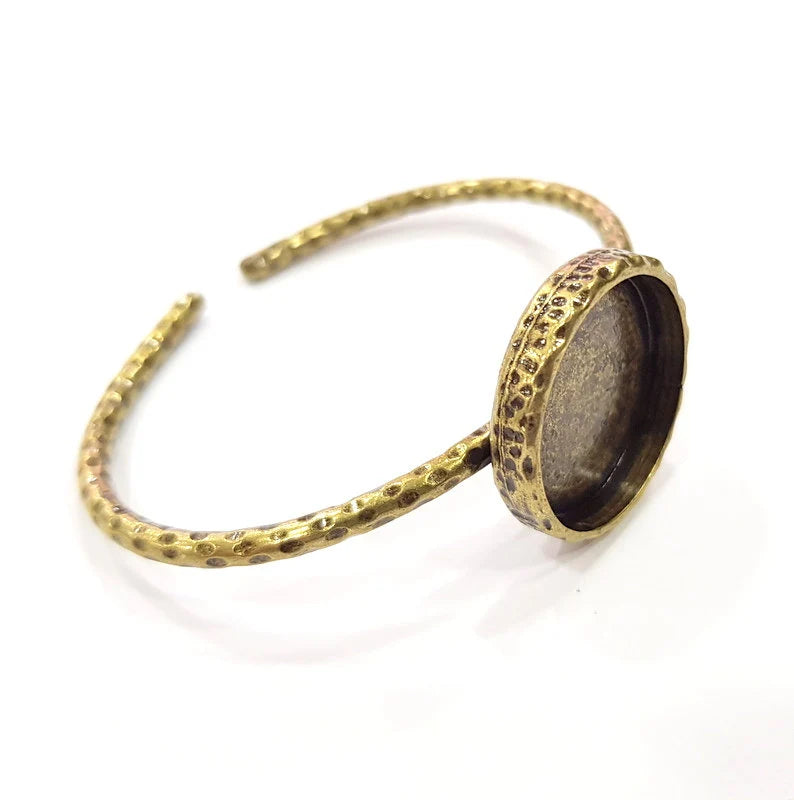 Bracelet Blank Cuff Bezel Resin Bangle inlay Blank Glass Cabochon Base Bezel Hammered Adjustable Antique Bronze Bracelet (22mm ) G16002
