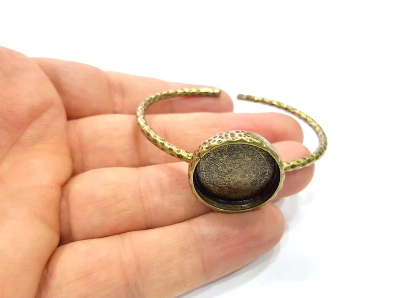 Bracelet Blank Cuff Bezel Resin Bangle inlay Blank Glass Cabochon Base Bezel Hammered Adjustable Antique Bronze Bracelet (22mm ) G16002