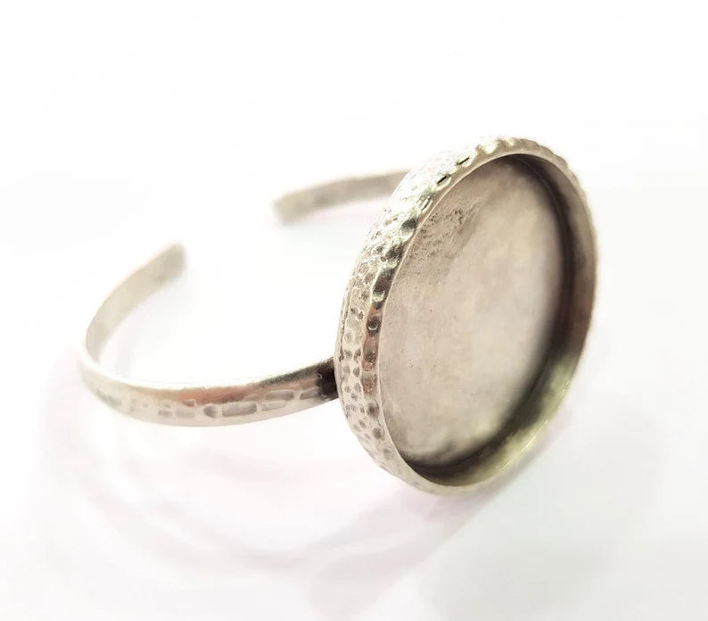Bracelet Blank Cuff Bezel Resin Cuff inlay Blank Glass Cabochon Base Bezel Hammered Adjustable Antique Silver Bracelet (35mm ) G16042