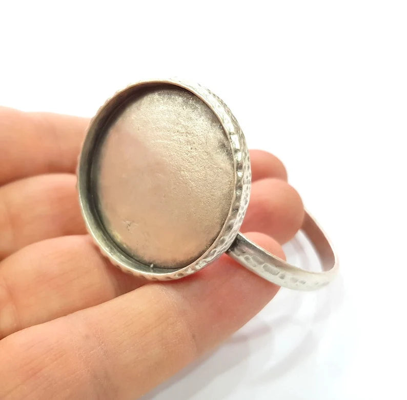 Bracelet Blank Cuff Bezel Resin Cuff inlay Blank Glass Cabochon Base Bezel Hammered Adjustable Antique Silver Bracelet (35mm ) G16042