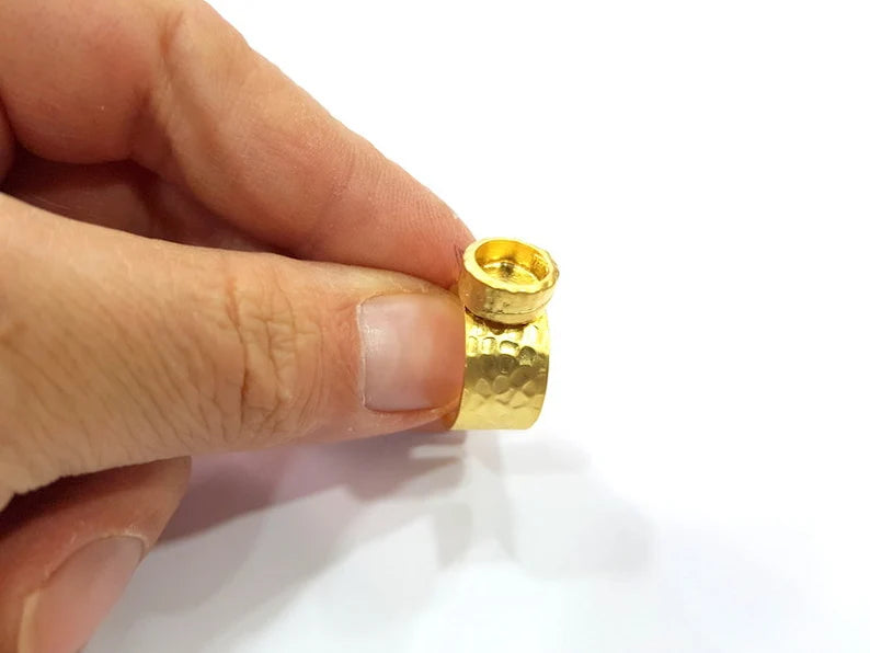 Gold Ring Blank Setting Cabochon Base inlay Ring Hammered Mounting Adjustable Ring Bezel (8mm blank ) Gold Plated Metal G26212