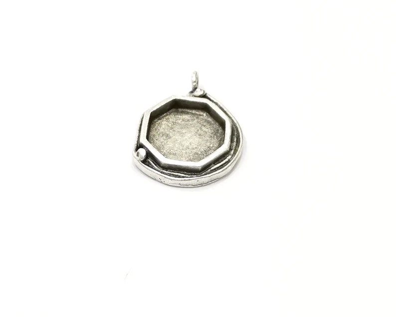 Silver Pendant Blank Mosaic Base Blank inlay Blank Necklace Blank Resin Blank Antique Silver Plated Brass ( 15x15mm Octagonal blank) G16470