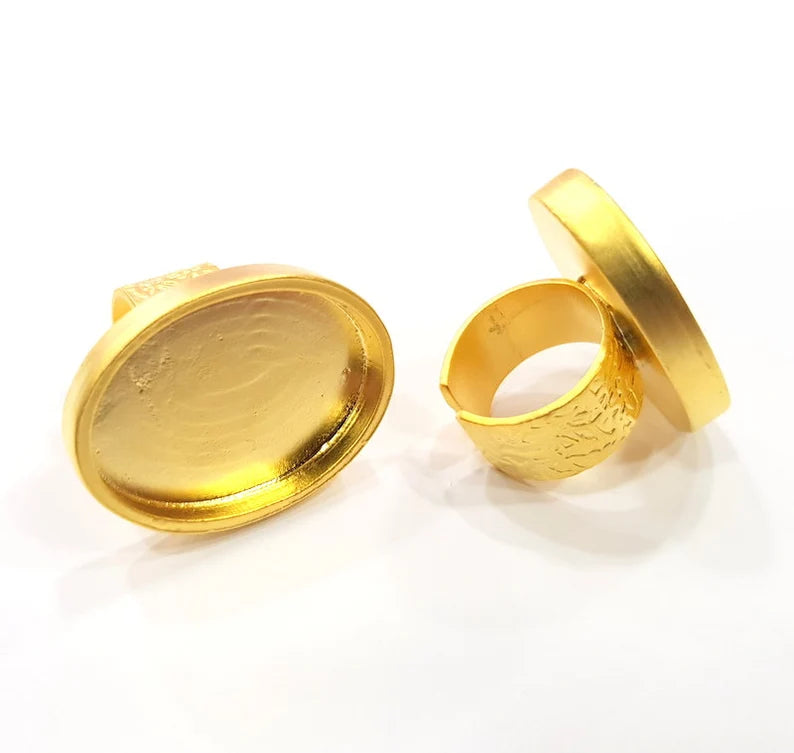Gold Ring Base Blank Setting Cabochon Base inlay Ring Backs Mounting Adjustable Ring Base Bezel (30x22mm blank ) Gold Plated Metal G27997
