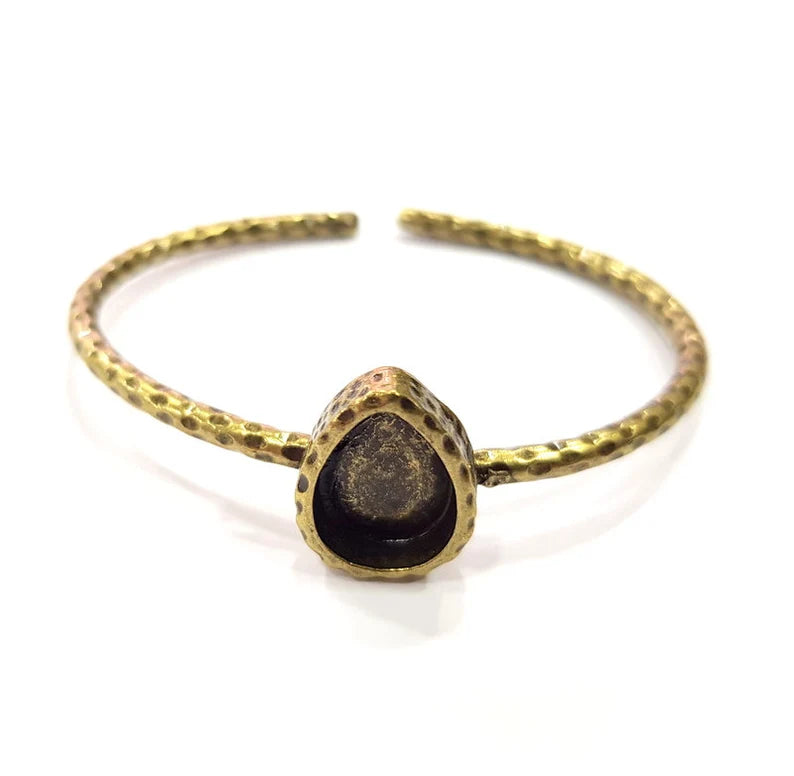Bracelet Blank Cuff Bezel Resin Cuff inlay Blank Glass Cabochon Base Bezel Hammered Adjustable Antique Bronze Bracelet (14x10mm ) G16000