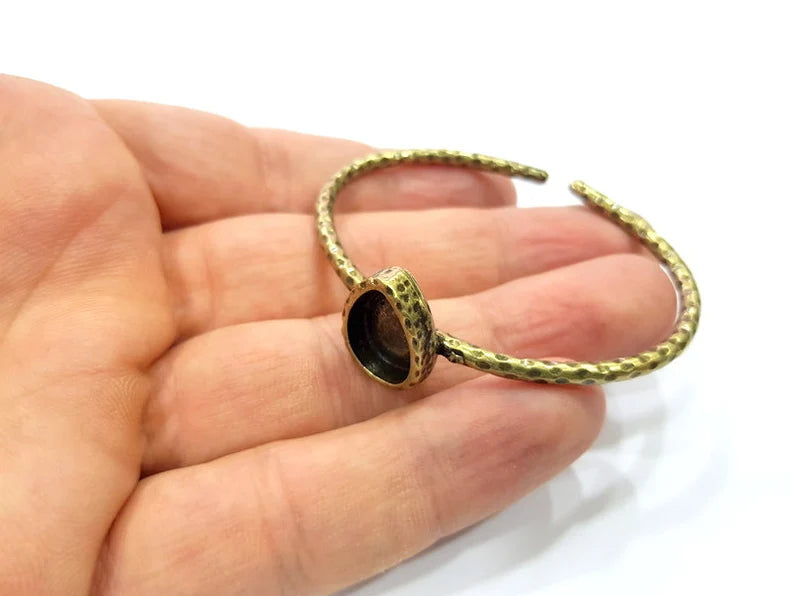 Bracelet Blank Cuff Bezel Resin Cuff inlay Blank Glass Cabochon Base Bezel Hammered Adjustable Antique Bronze Bracelet (14x10mm ) G16000