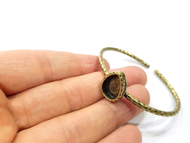 Bracelet Blank Cuff Bezel Resin Cuff inlay Blank Glass Cabochon Base Bezel Hammered Adjustable Antique Bronze Bracelet (14x10mm ) G16000