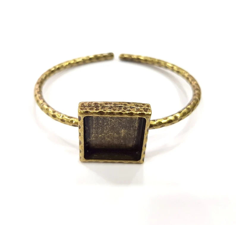 Bracelet Blank Cuff Bezel Resin inlay Blank Glass Cabochon Base Bezel Hammered Adjustable Antique Bronze Bracelet (20x20mm ) G16001