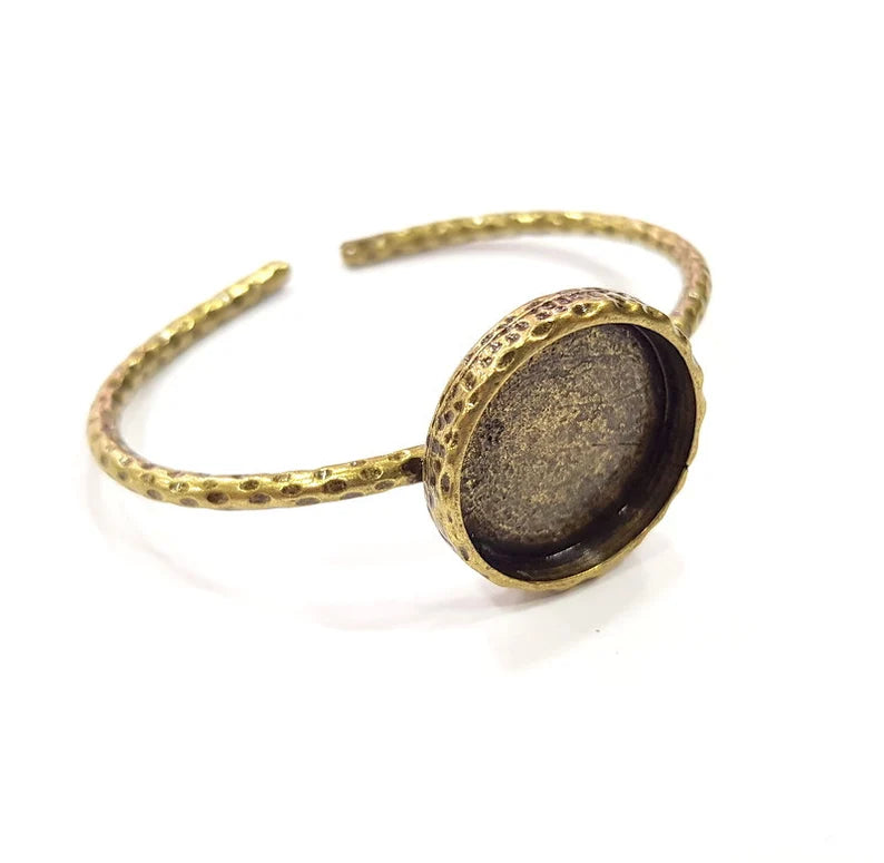 Bracelet Blank Cuff Bezel Resin Bangle inlay Blank Glass Cabochon Base Bezel Hammered Adjustable Antique Bronze Bracelet (22mm ) G16002