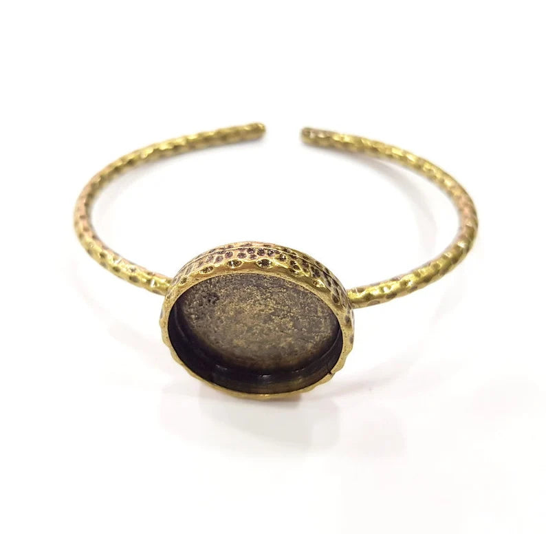 Bracelet Blank Cuff Bezel Resin Bangle inlay Blank Glass Cabochon Base Bezel Hammered Adjustable Antique Bronze Bracelet (22mm ) G16002