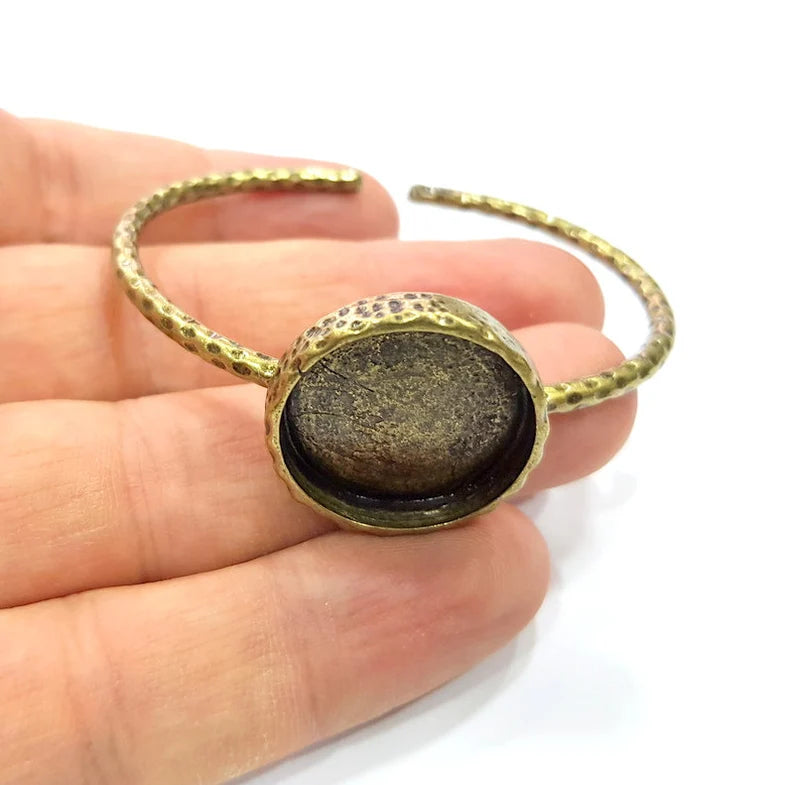 Bracelet Blank Cuff Bezel Resin Bangle inlay Blank Glass Cabochon Base Bezel Hammered Adjustable Antique Bronze Bracelet (22mm ) G16002