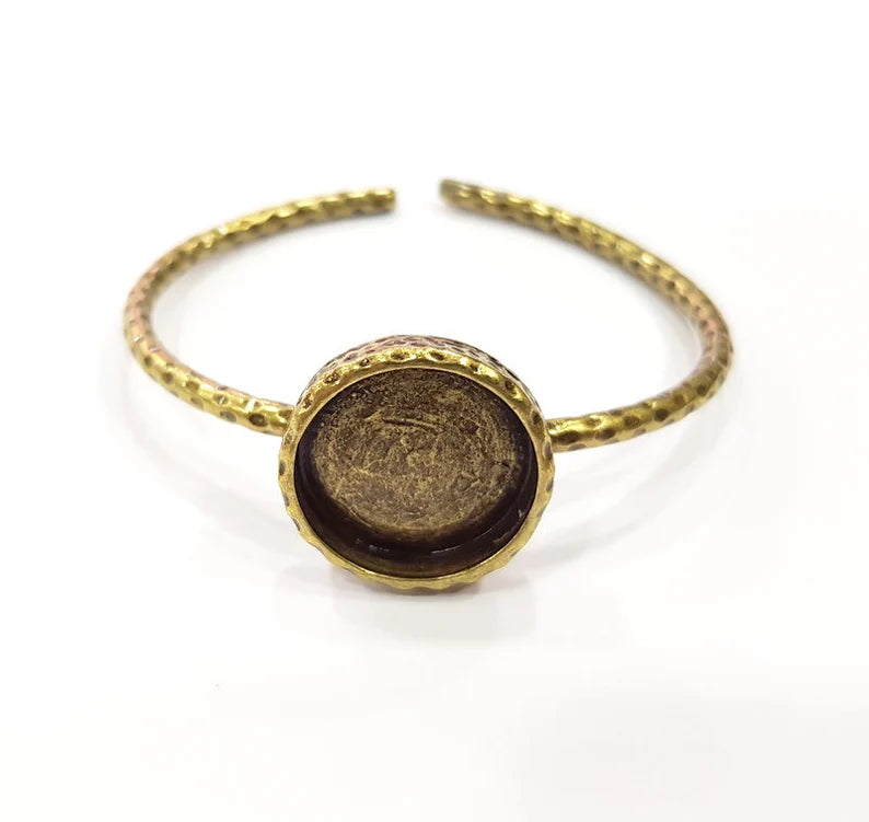 Bracelet Blank Cuff Bezel Resin Cuff inlay Blank Glass Cabochon Base Bezel Hammered Adjustable Antique Bronze Bracelet (19mm ) G16015