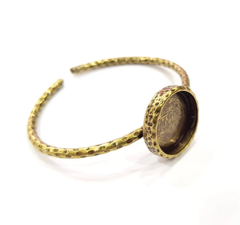 Bracelet Blank Cuff Bezel Resin Cuff inlay Blank Glass Cabochon Base Bezel Hammered Adjustable Antique Bronze Bracelet (19mm ) G16015