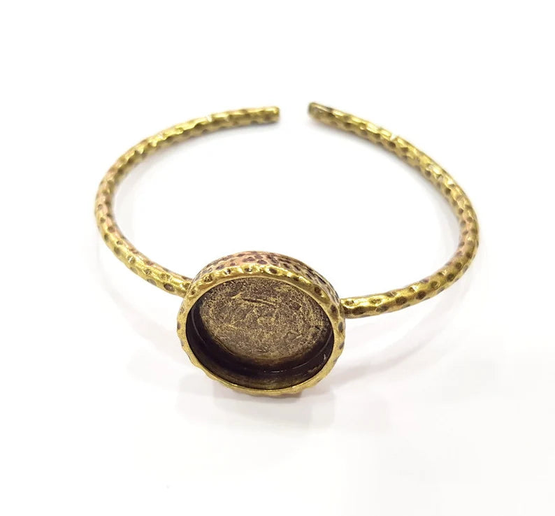 Bracelet Blank Cuff Bezel Resin Cuff inlay Blank Glass Cabochon Base Bezel Hammered Adjustable Antique Bronze Bracelet (19mm ) G16015