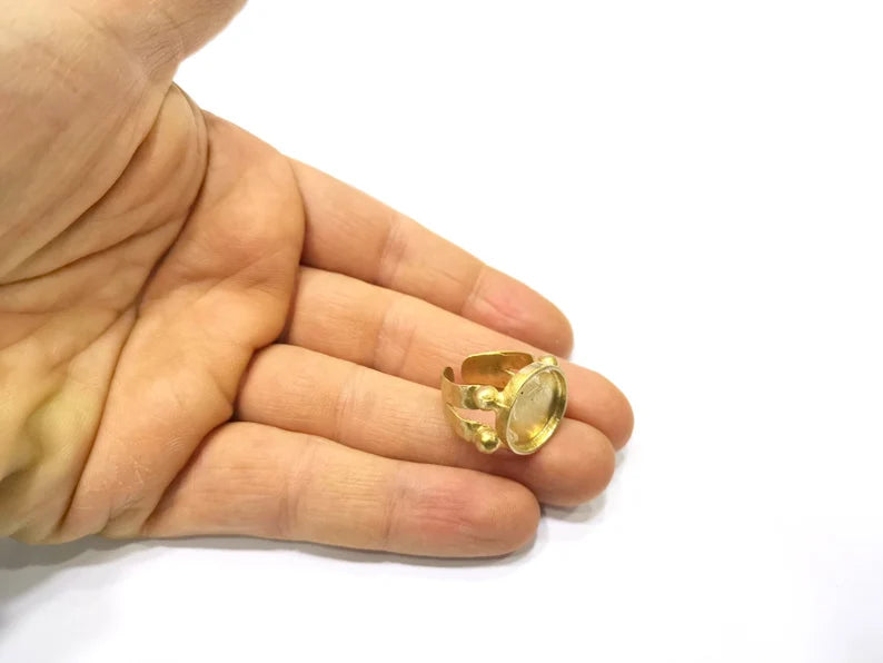 Raw Brass Ring Blank Bezel Settings Cabochon Base Mountings Adjustable Resin Blank (16mm blank ) G16911