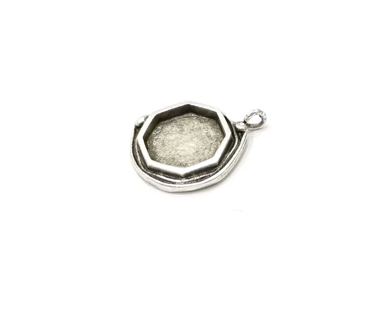 Silver Pendant Blank Mosaic Base Blank inlay Blank Necklace Blank Resin Blank Antique Silver Plated Brass ( 15x15mm Octagonal blank) G16470