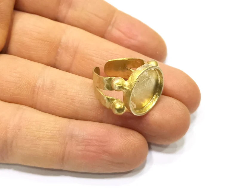 Raw Brass Ring Blank Bezel Settings Cabochon Base Mountings Adjustable Resin Blank (16mm blank ) G16911