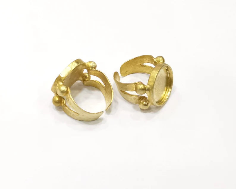 Raw Brass Ring Blank Bezel Settings Cabochon Base Mountings Adjustable Resin Blank (16mm blank ) G16911