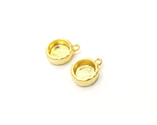 4 Gold Hammered Charm Bezel Blank Cabochon Blank Base Mountings Gold Plated Metal (8mm bezel) G20734