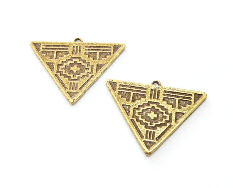 2 Triangle Charms Antique Bronze Plated Charms (33x25mm) G24501